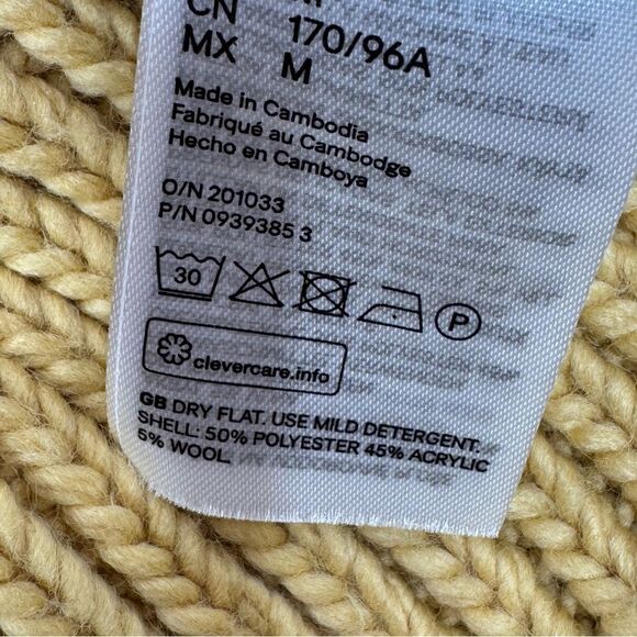 H&M Chunky Knit Funnel Neck Barrel Sleeve Crop Sweater Yellow Medium - Picture 10 of 12